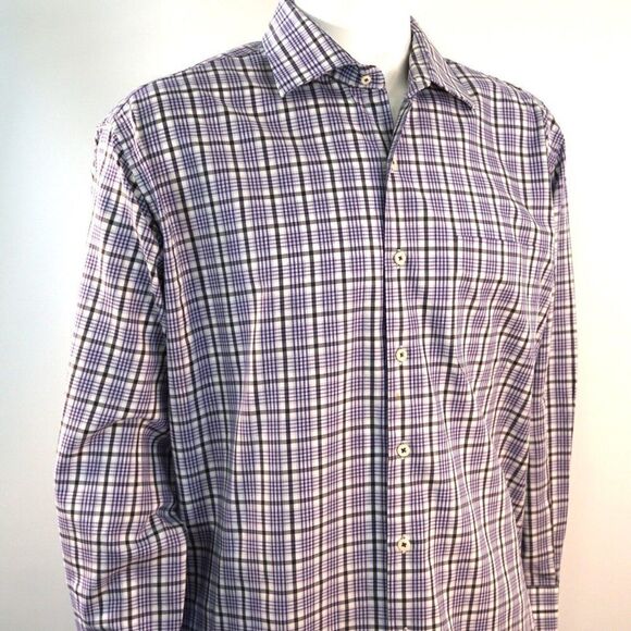 Peter Millar Shirt Mens XL Long Sleeve Button Purple Stipe Check Cotton Casual - Picture 1 of 10